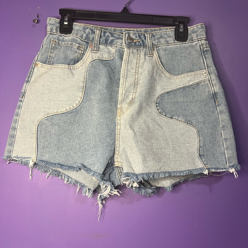 Wild Fable Super High Rise Cutoff Jean Shorts Womens Sz 6 Button Fly Patchwork